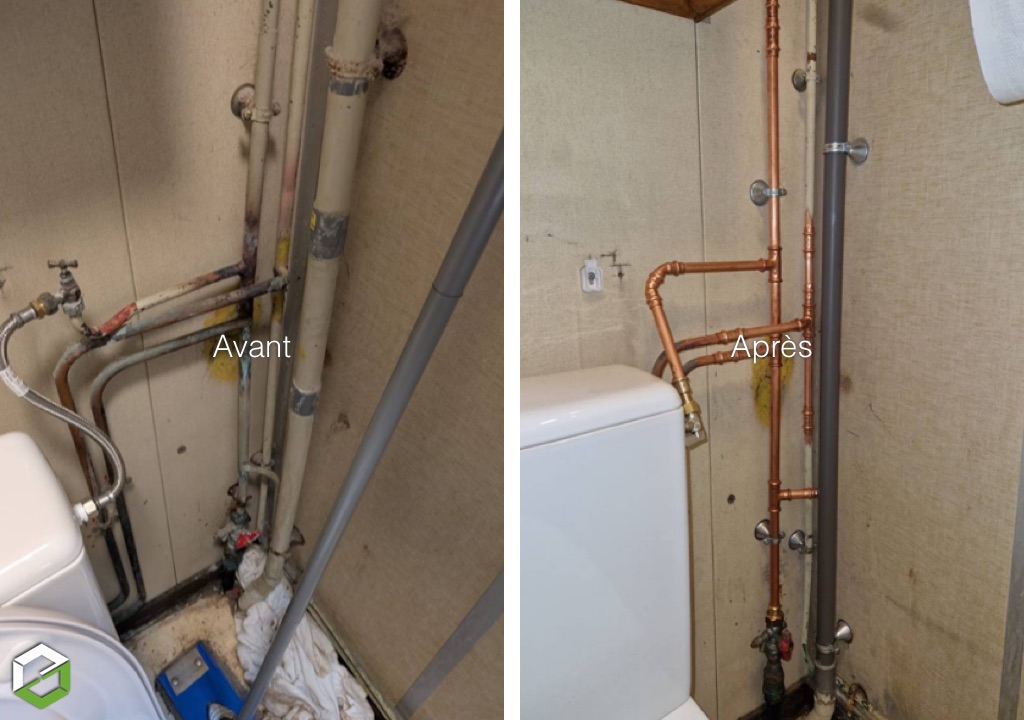 Avant apr&egrave;s r&eacute;novation de plomberie avec remplacement de tuyauterie cuivre et &eacute;vacuation PVC &agrave; Conflans-Sainte-Honorine dans les Yvelines