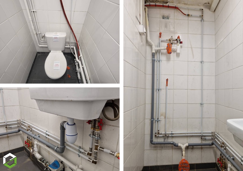 Remplacement du réseau de plomberie dans une station de métro à Paris 20 Remplacement du réseau de plomberie, du WC et des évacuations dans les sanitaires d’une station de métro à Paris 20